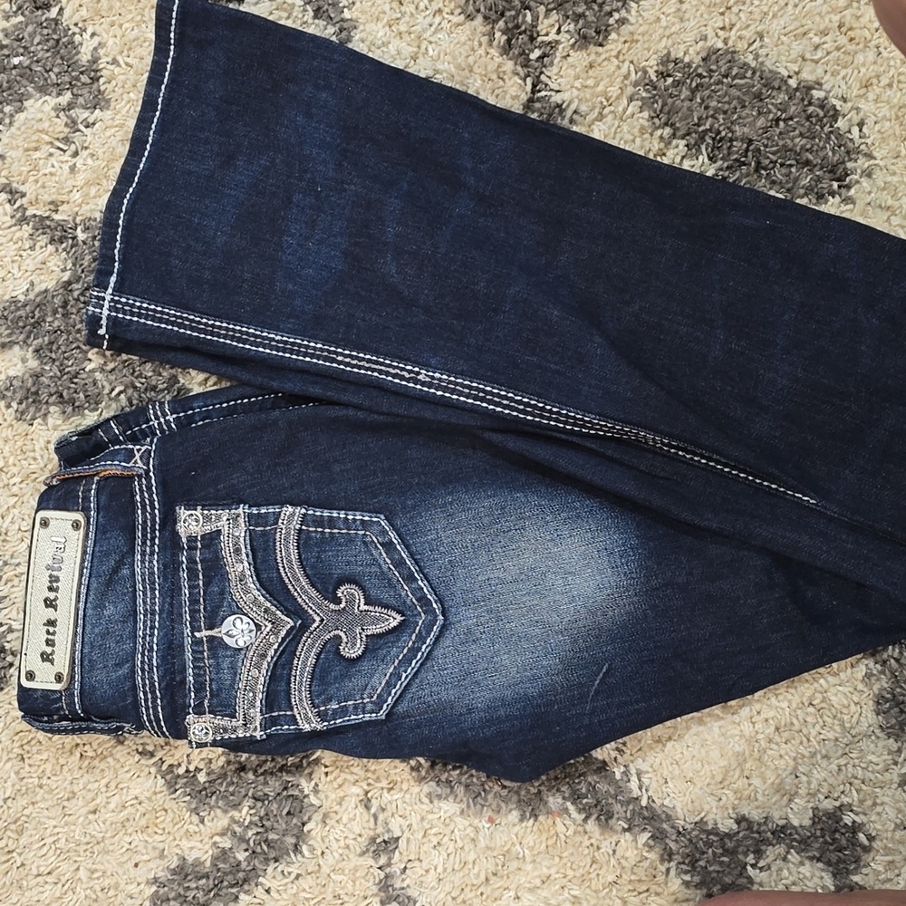 Rock Revival Women's Distressed Dark Blue Boot Cut Jeans